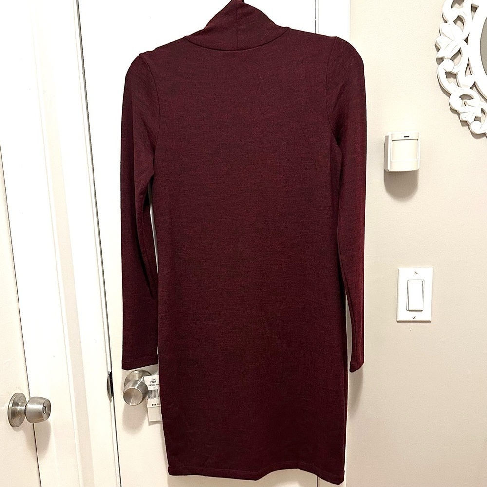 French Connection Maroon Red Turtleneck Knit Fitted Mini Dress L Stretch NWT - Picture 2 of 8